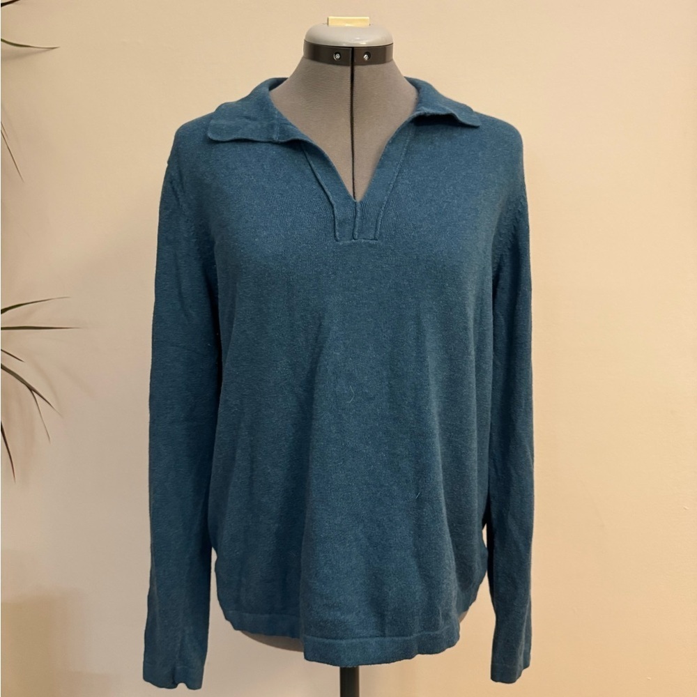 Eddie Bauer Cotton Cashmere Cozy Blue V-Neck Sweater